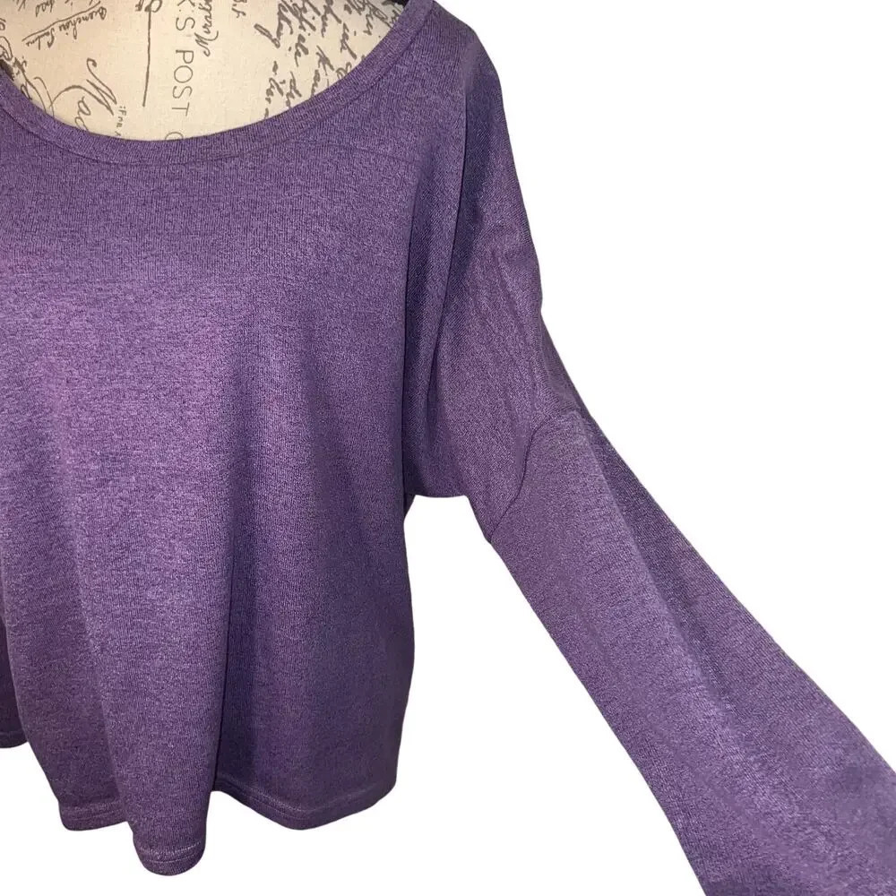 UGET,2XL, purple oversize stretchy 3/4 batwing rounded high low hem boho tunic‎